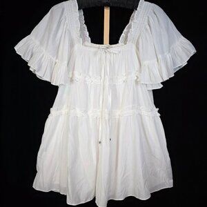 Mustard Seed Ruffled Flutter Sleeve Babydoll Romper S